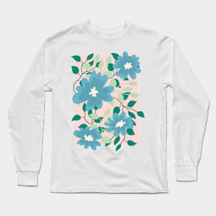 blue daffodil floral wildflowers illustration Long Sleeve T-Shirt